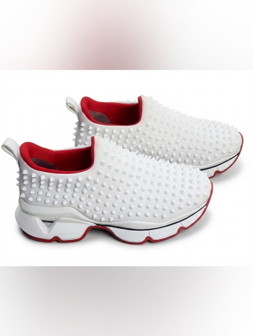 Christian Louboutin Spike Sock Donna Flat Snow White Red Neoprene Sneaker 39EU - Picture 1 of 7